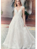 Ivory Lace Tulle Keyhole Back Glitter Wedding Dress